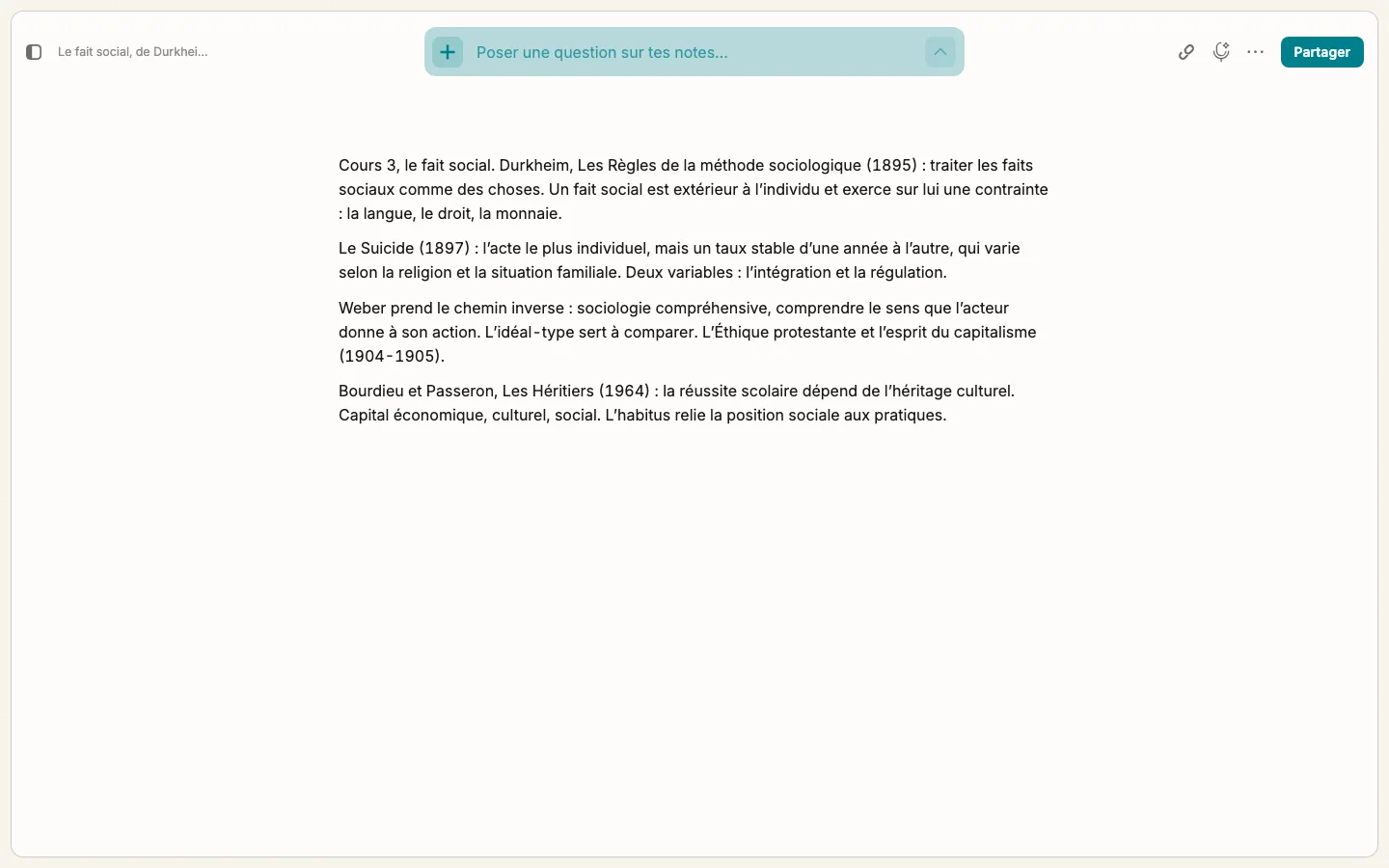 Une figure découpée dans les diapos posée dans la note, et juste dessous un paragraphe développé par Hebb, proposé en bloc avec Accepter et Refuser.